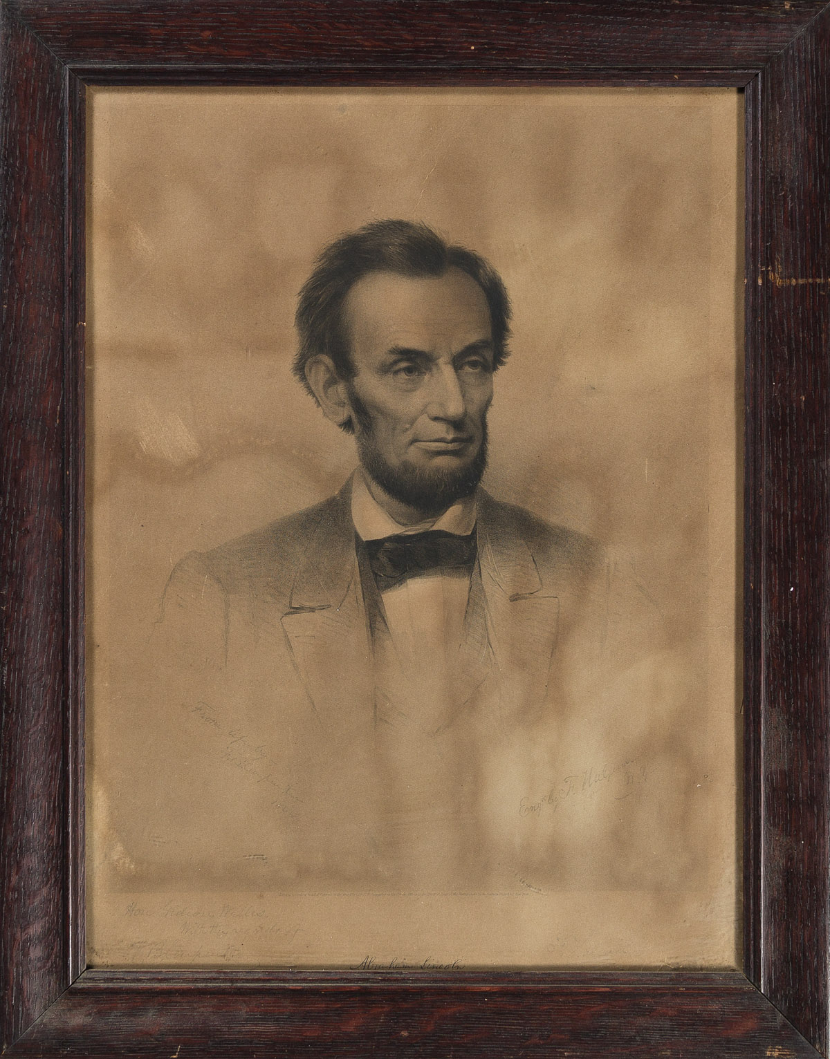 (GIDEON WELLES.) Frederick Halpin, engraver; after Carpenter. Engraved portrait of Lincoln, inscribed by the artist to Gideon Welles.